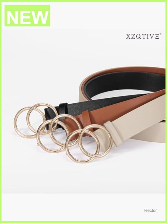 3 Pack Women\'s Faux Leather Belts with Gold Double O-Ring Buckle